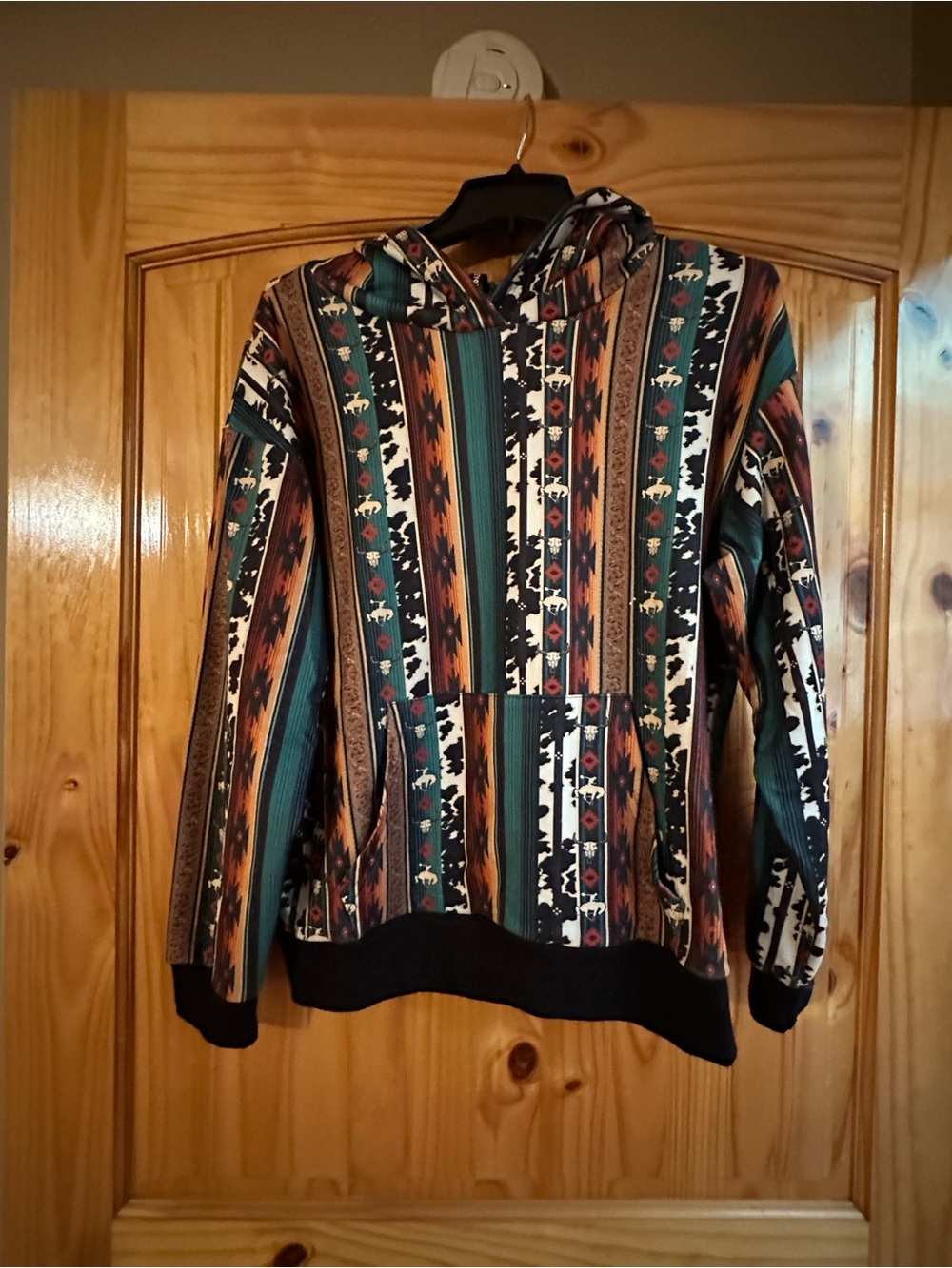 Crazy Train Womans Southwestern  Hoodie - Hunter Green, Brown, Black Size M